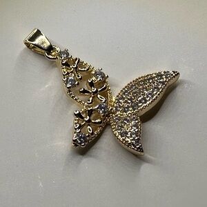 Gold Tone CZ Butterfly Pendant Charm Micro Pave Sparkle